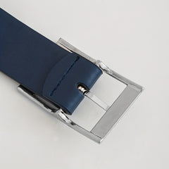 Men's Navy Casual Leather Belt with Pin Buckle