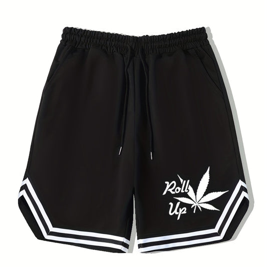 Leaf Pattern Drawstring Shorts for Men