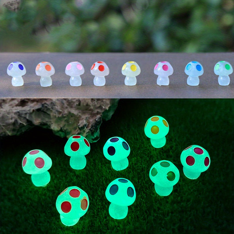 10pcs Glow In Dark Mushroom Resin Decor Fairy Garden Accessories
