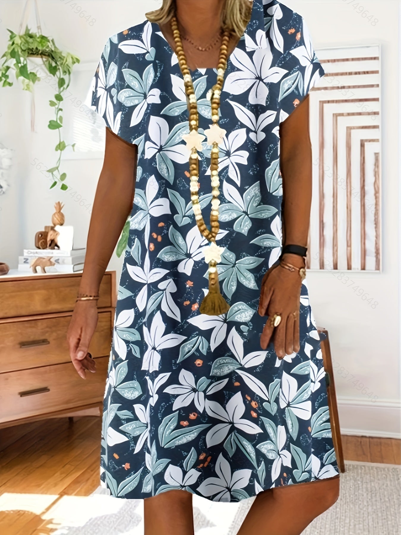  Floral Print Short Sleeve Tee Dress
