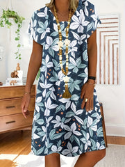  Floral Print Short Sleeve Tee Dress