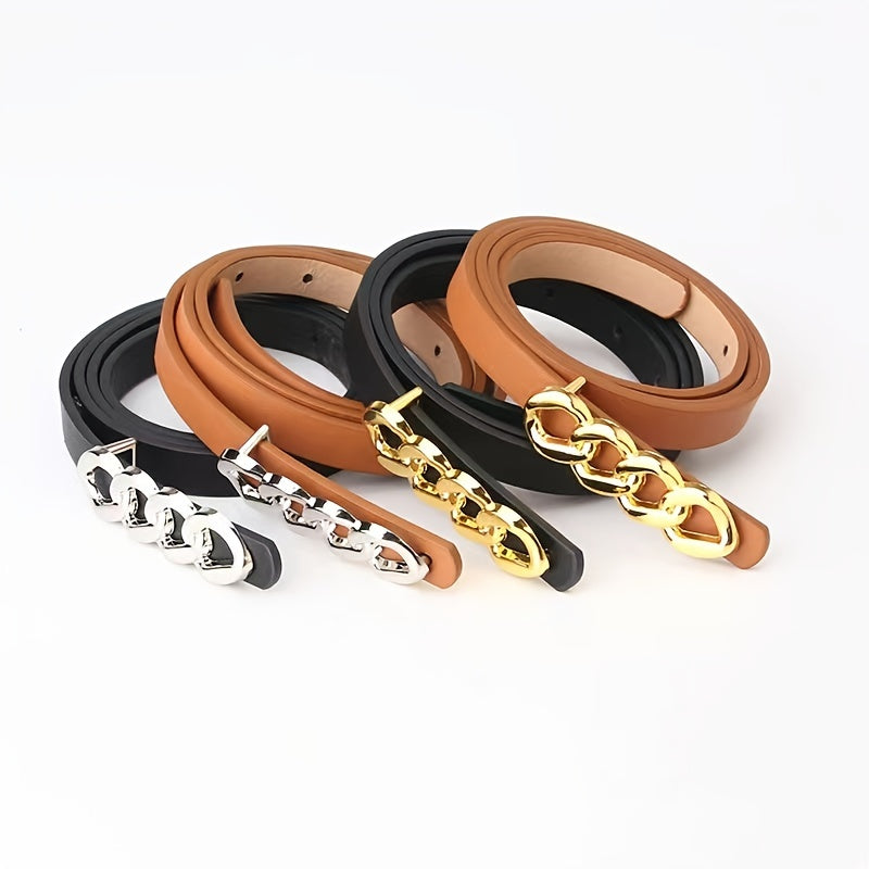 Thin Waist Belt Chain Buckle PU Leather Ladies Dress Strap Dress Decor Jean