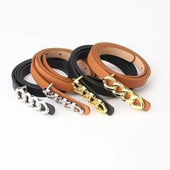 Thin Waist Belt Chain Buckle PU Leather Ladies Dress Strap Dress Decor Jean