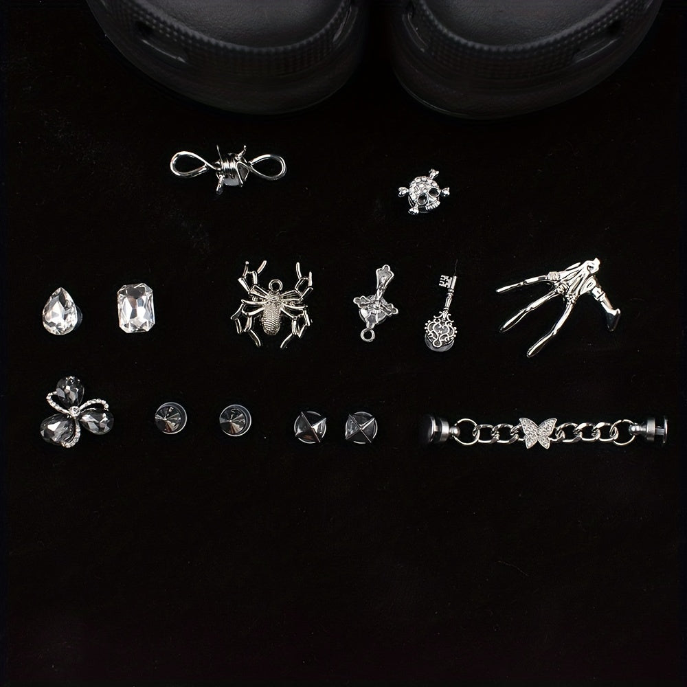Dark Punk Hole Shoe Accessories Rhinestone Spider Shoe Flower Accessories