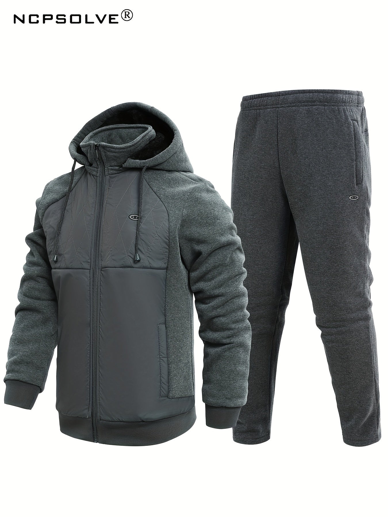 Men's Thick Hooded Jacket and Stretch Pants Sports Suit