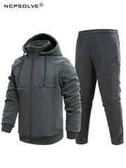 Men's Thick Hooded Jacket and Stretch Pants Sports Suit
