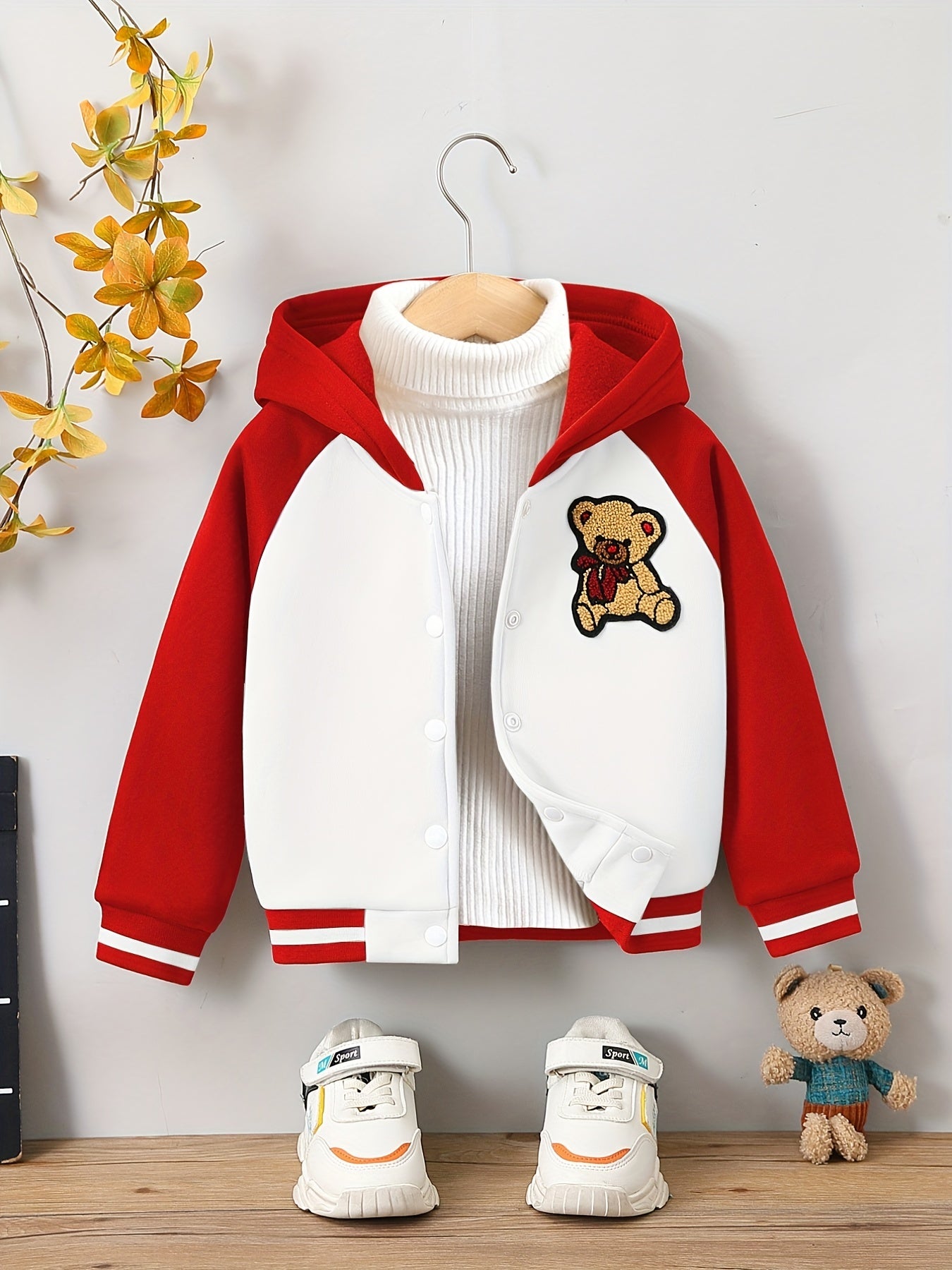 Boys Hooded Fleece Bear Print Jacket