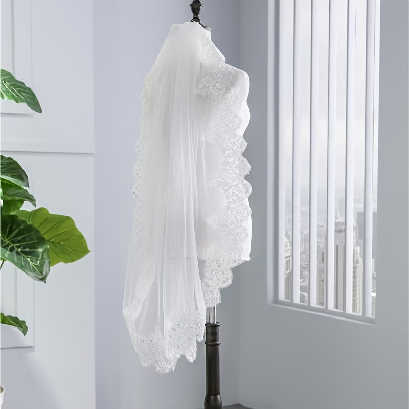 Ivory Bridal Veil with Rhinestones Single Layer Wedding
