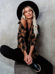  Plaid Print Long Sleeve Button Up Tunic Shirt Top