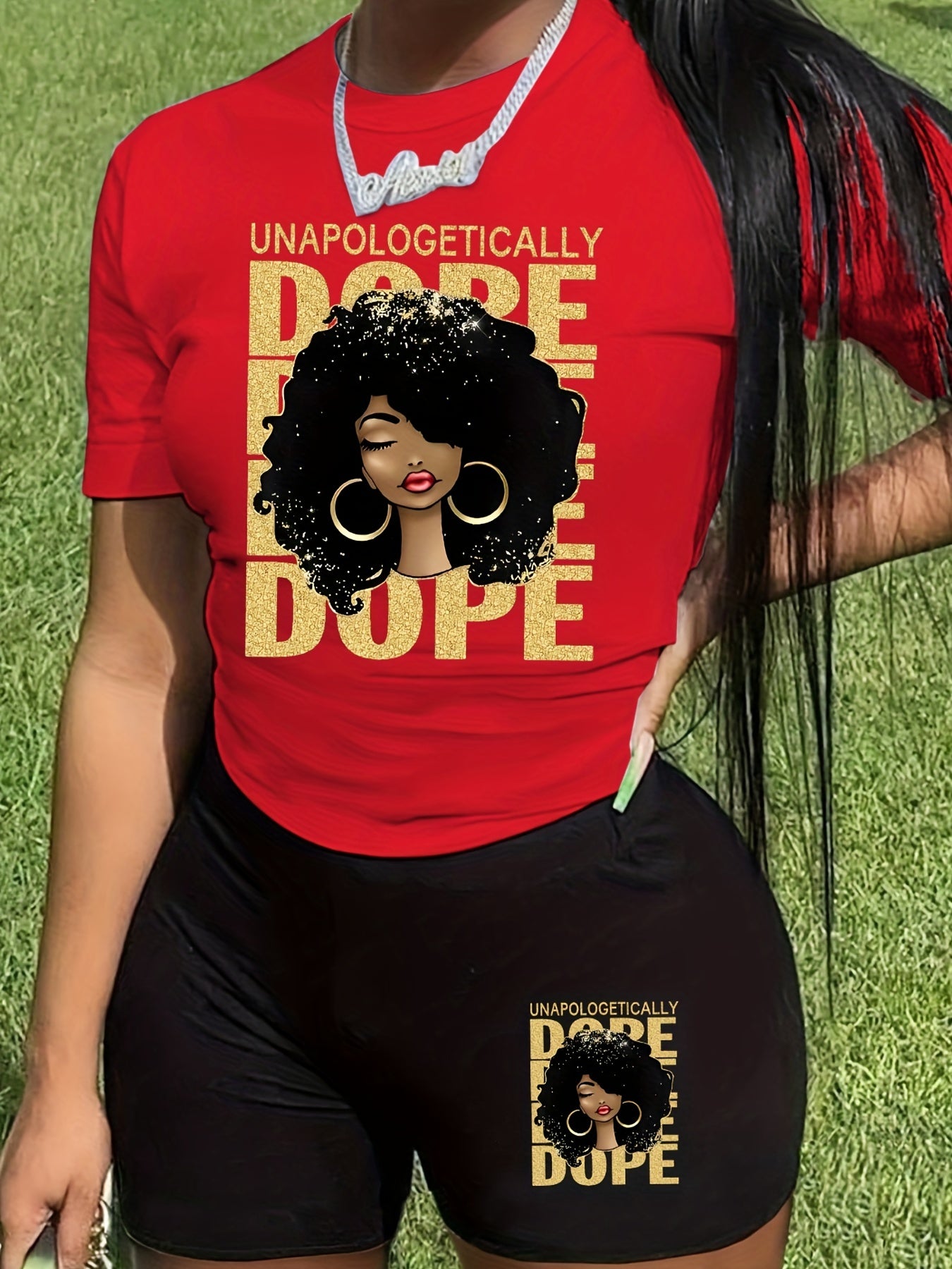 Graphic Print Casual Two Piece Set Tee & Shorts Outfit