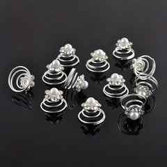 12pcs Faux Pearl Hair Coil Ring Spiral Hairpin Wedding Bridal Hair Accessories