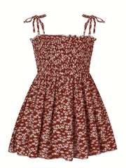 Leopard Lace Up Shirred Beach Cami Dress