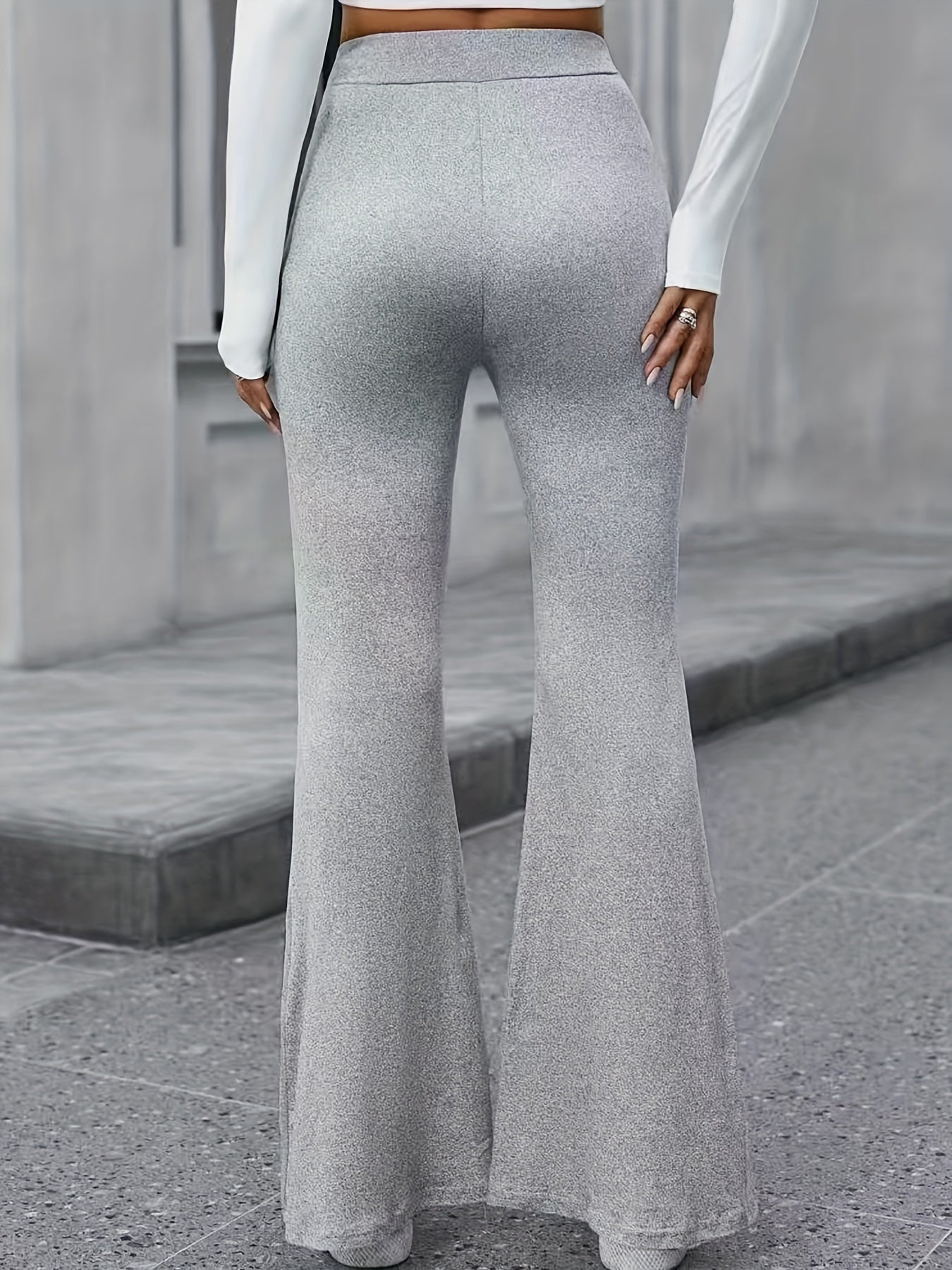  Solid High Rise Flared Leg Pants
