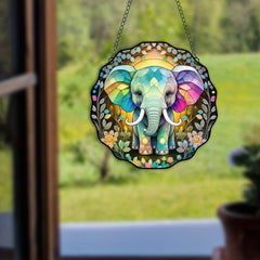 Rainbow Elephant Suncatcher Stained Window Hanging Home Decor