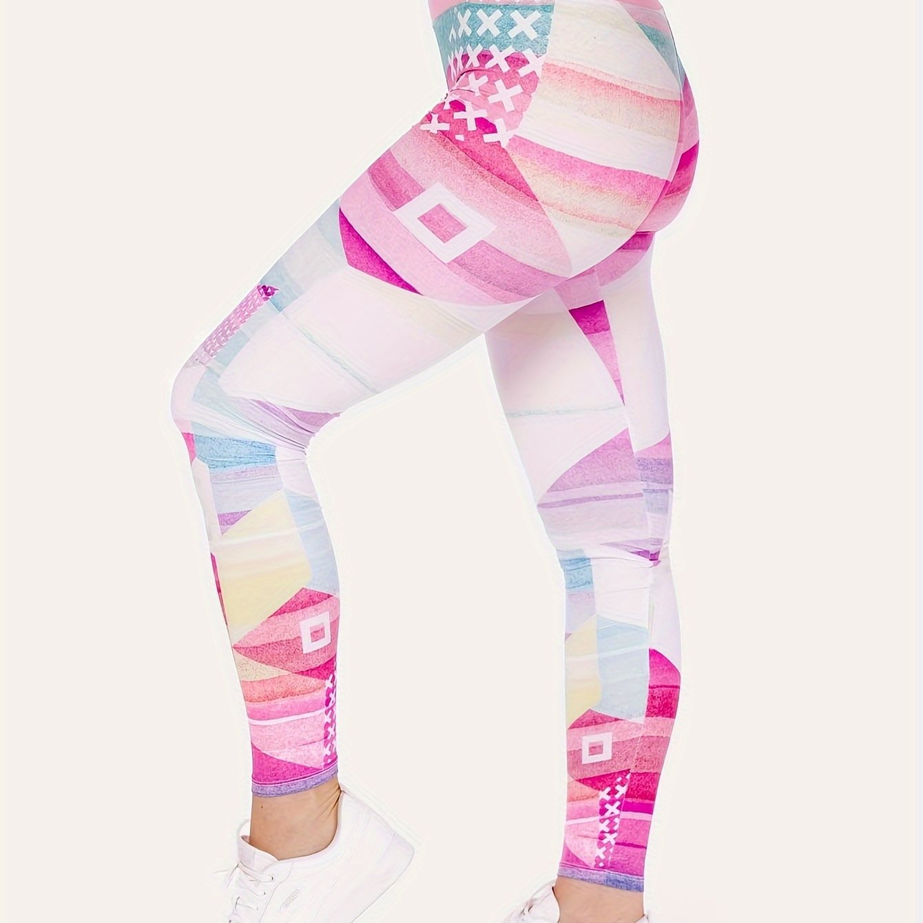  Colorblock Geometric Print High Rise Fitness Leggings