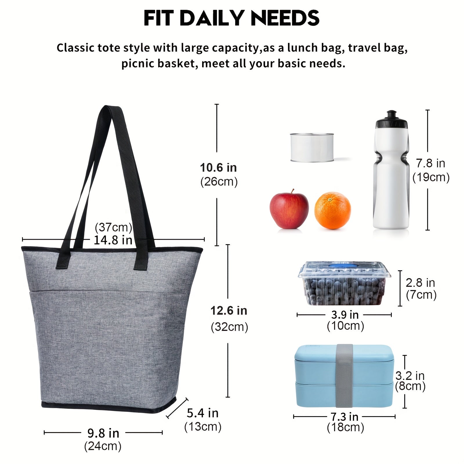 Insulated Lunch Bag Tote Portable Thermal Large Capacity Bag for Travel Picnic