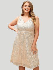  Sequin Waist V Neck A-line Party Dress