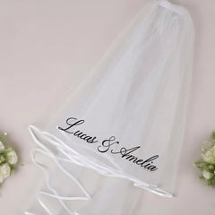 Custom Cursive Name Bridal Veil Sheer Wedding Veil with Train