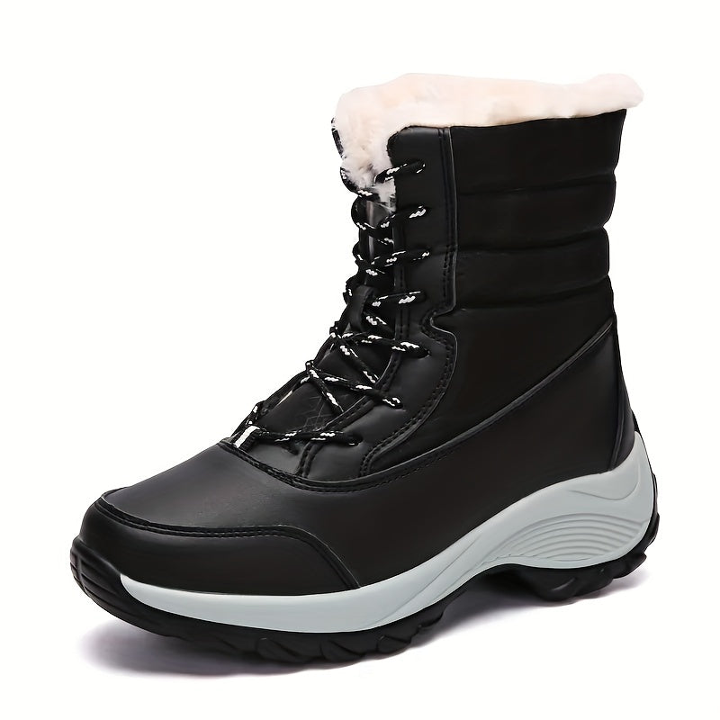 Women's Thermal Lace Up Waterproof Ankle Boots with Fur Lining