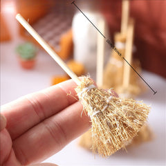 1:12 Scale Broom Realistic Straw Bristles Wood Handle Dollhouse A