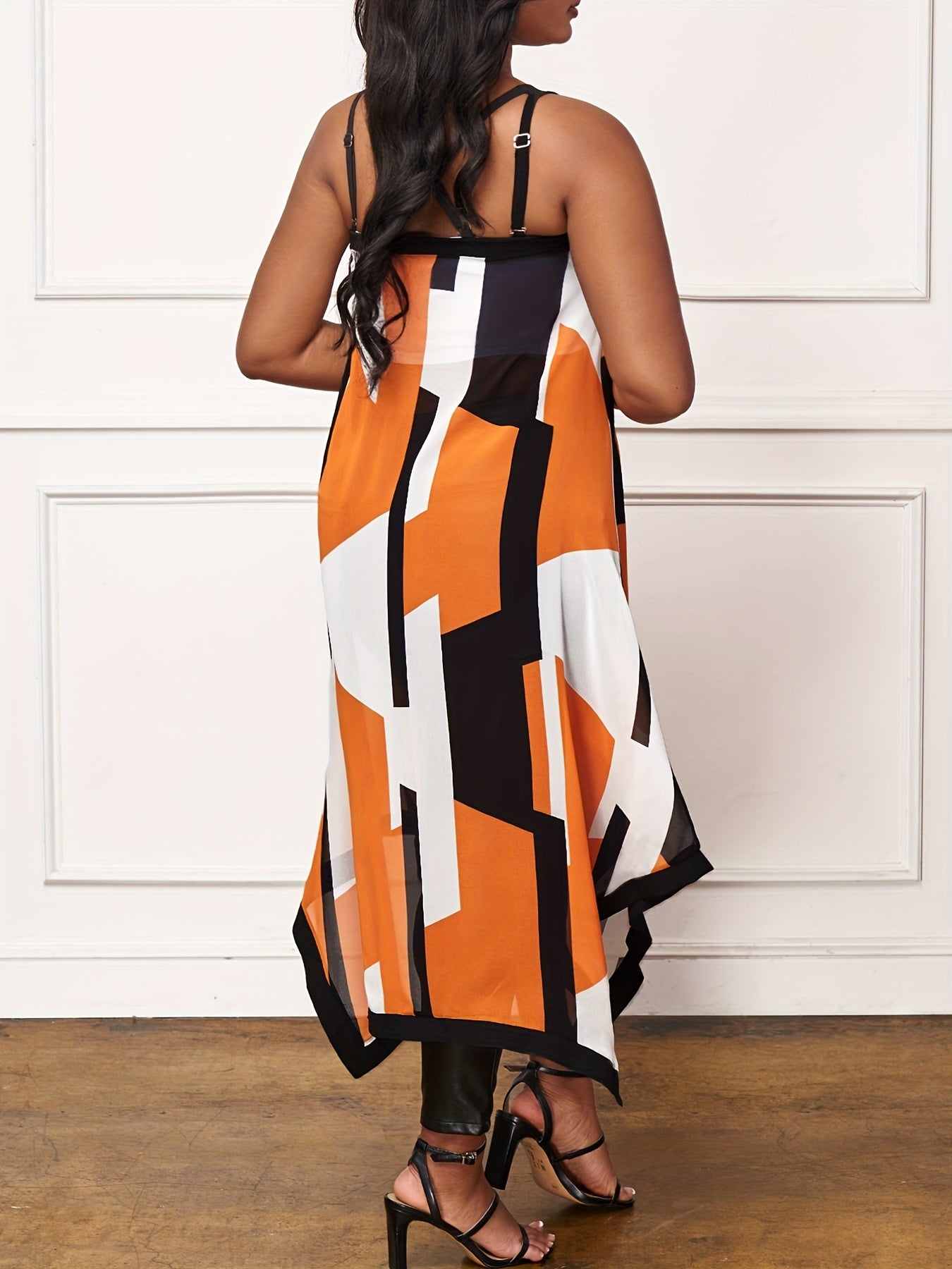 Geometric Pattern Split Tank Top Sleeveless Long Length Top