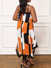 Geometric Pattern Split Tank Top Sleeveless Long Length Top