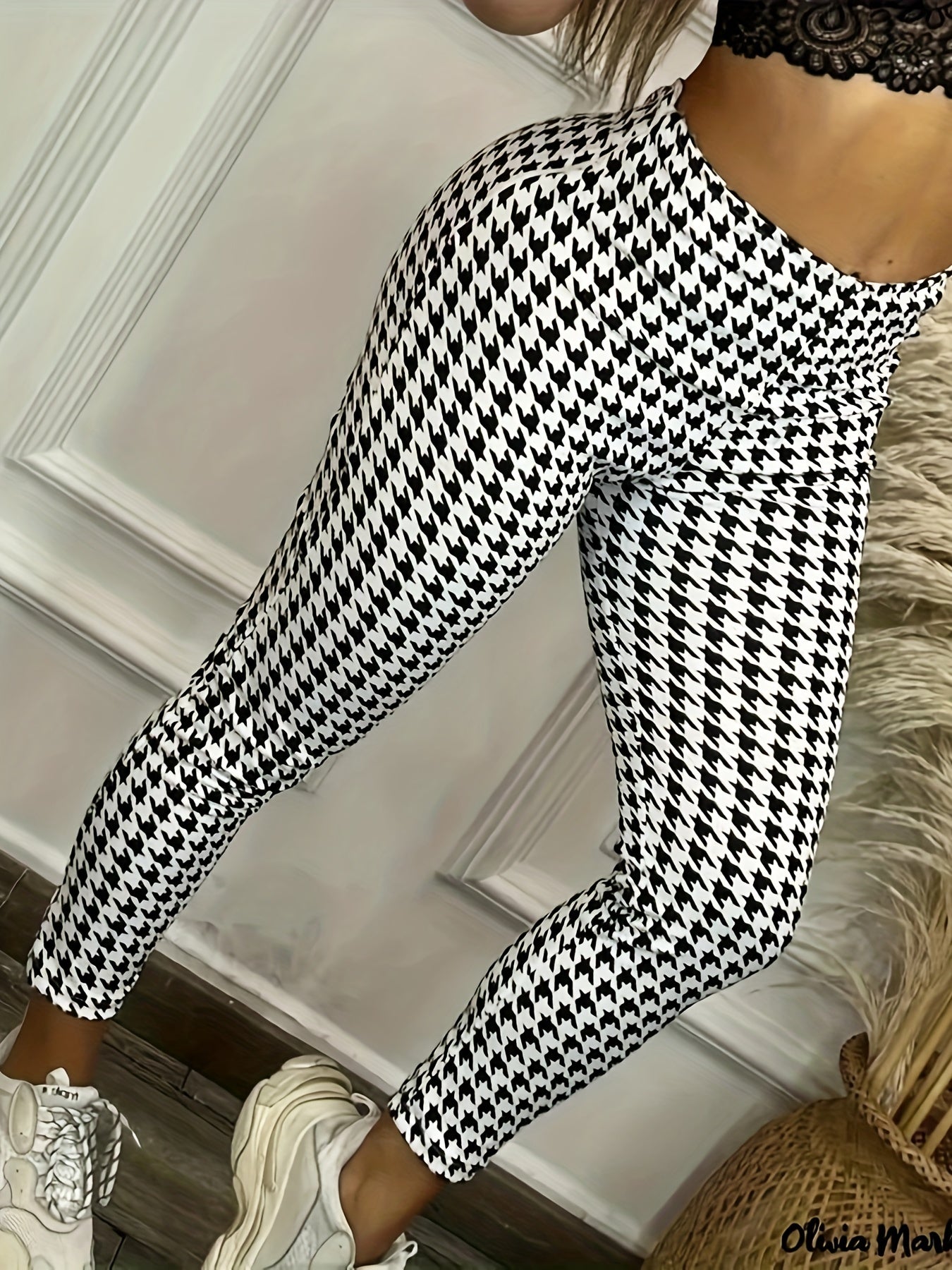  Houndstooth Print High Rise Leggings