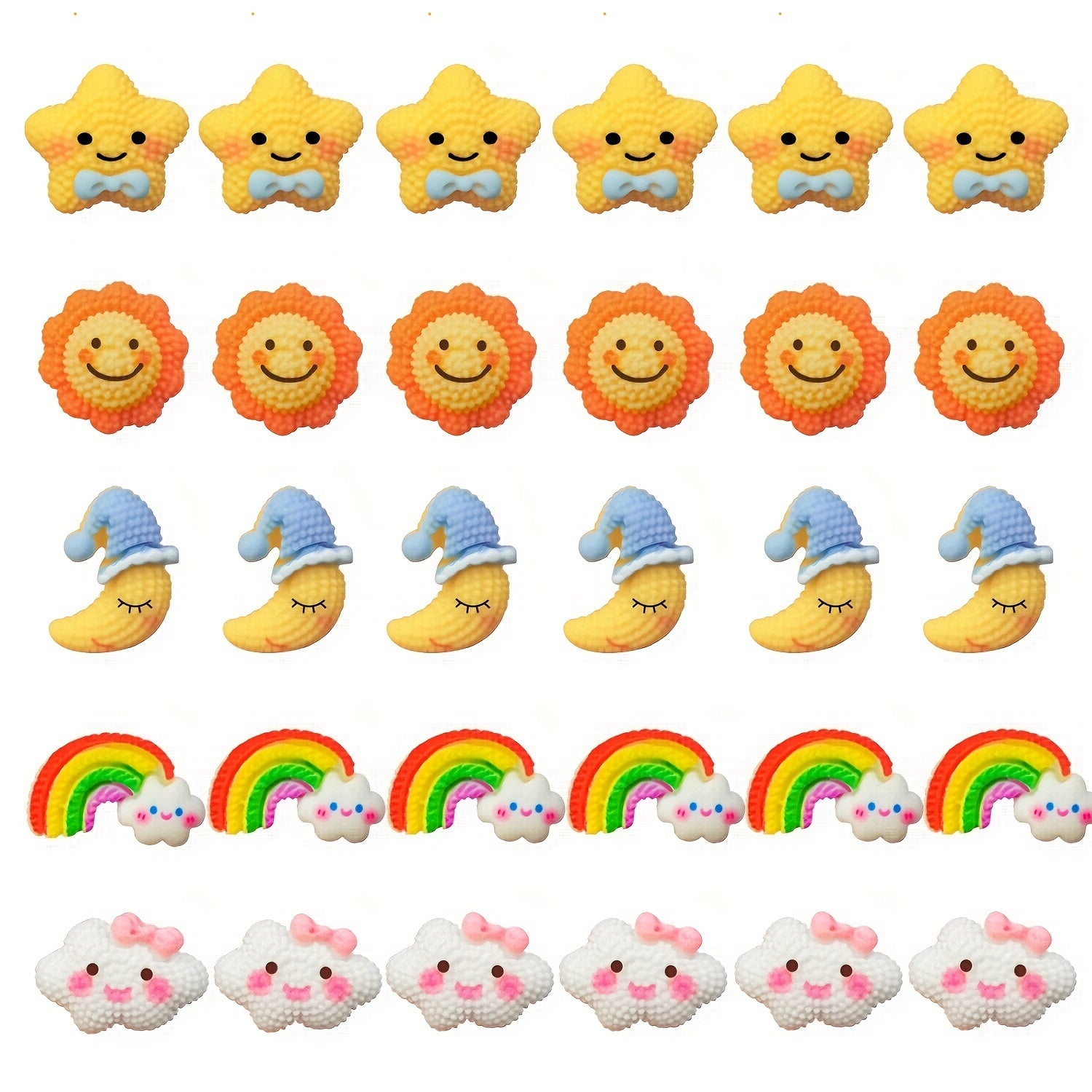 30PCS Moon Sun Stars Rainbow Clouds Push Pins Wall Decor Cartoon Resin