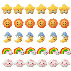 30PCS Moon Sun Stars Rainbow Clouds Push Pins Wall Decor Cartoon Resin
