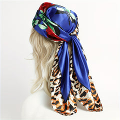 Flower Leopard Print Bandana Satin Shawl Silk Square Scarf
