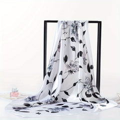 Flower Print Bandana Satin Hijab Silk Square Scarf Vintage Turban