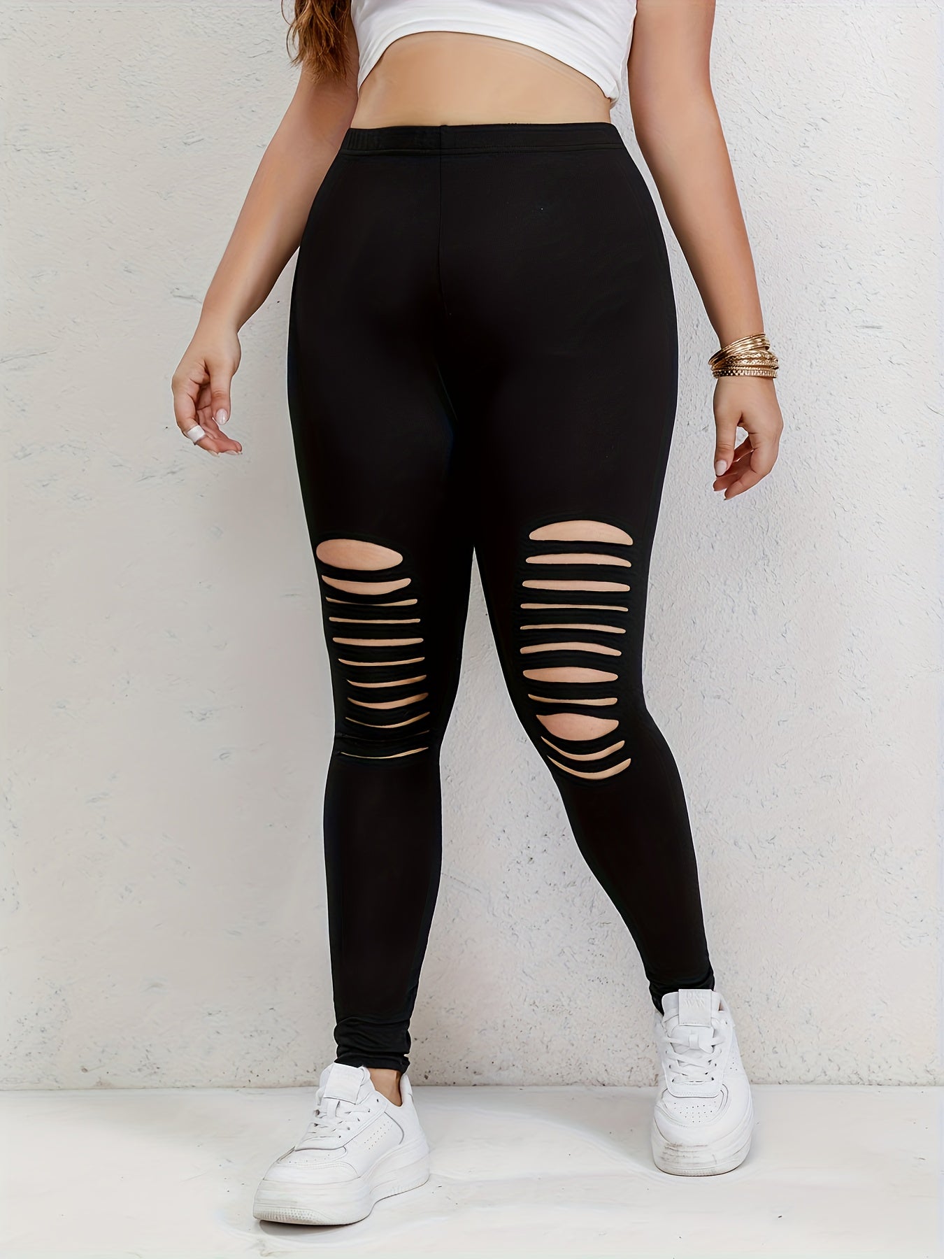  Solid Ripped High Rise Leggings