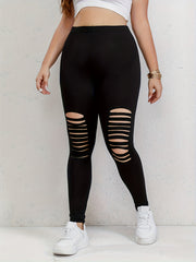  Solid Ripped High Rise Leggings