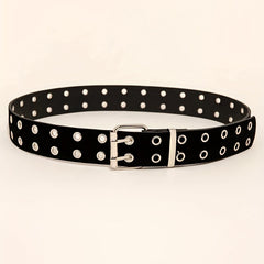 Double Pin Metal Buckle Belt Vintage Punk Waist Belt Hip Hop PU Leather
