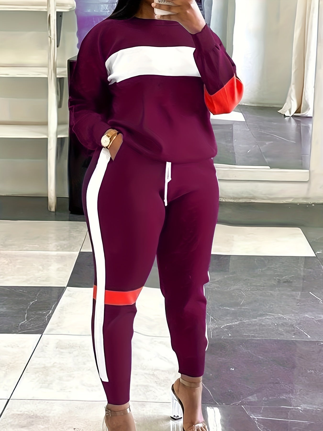  Colorblock Top & Joggers Two Piece Set