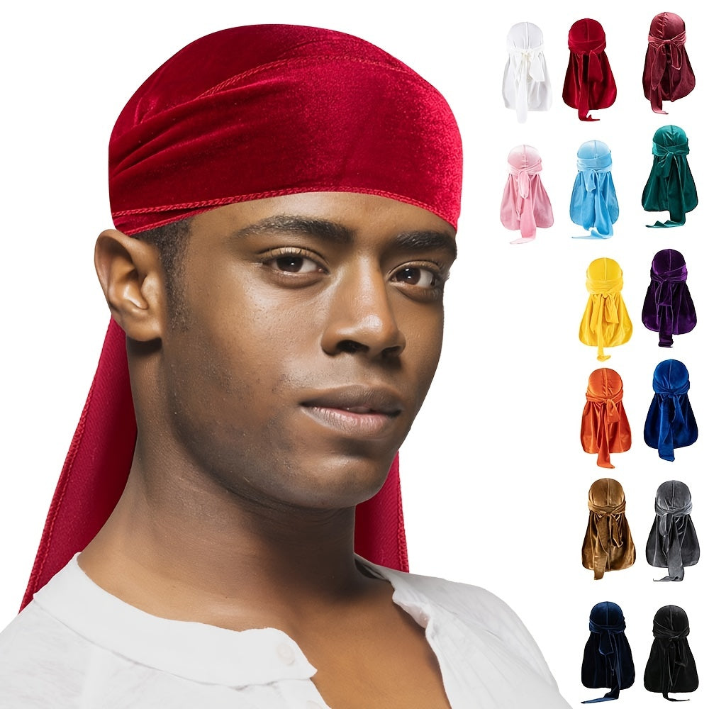 Velvet Solid Pirate Hat Men's Durag Polyester Long Tail Bandana 