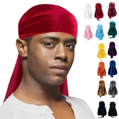 Velvet Solid Pirate Hat Men's Durag Polyester Long Tail Bandana 