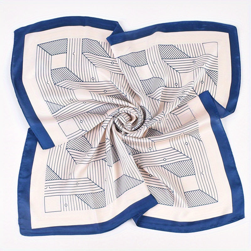 Geometric Stripe Print Bandana Square Scarf Woman Satin Shawl