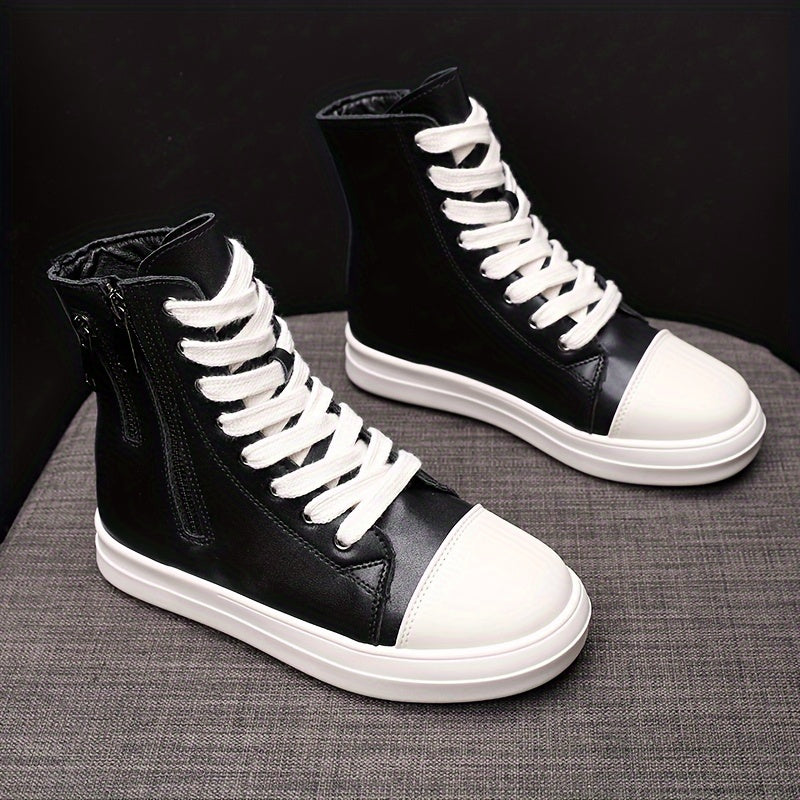 Women's High Top Skate Shoes Faux Leather Comfortable Zipper Sport Shoes