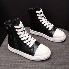 Women's High Top Skate Shoes Faux Leather Comfortable Zipper Sport Shoes