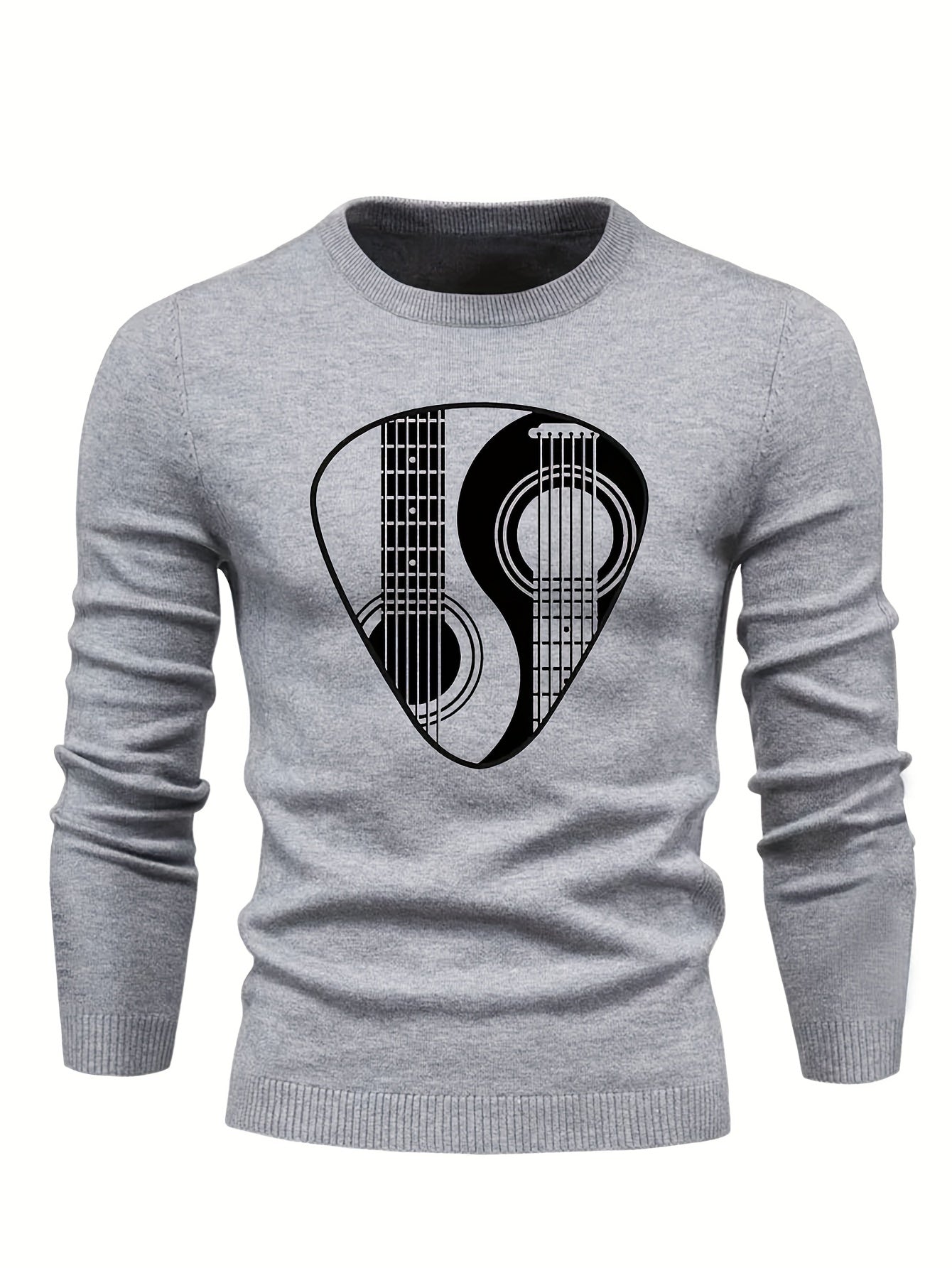 Men's Guitar Pattern Novel Sweater Warm Crew Neck Pullover