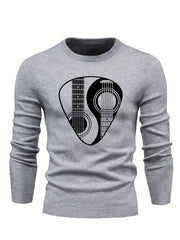 Men's Guitar Pattern Novel Sweater Warm Crew Neck Pullover