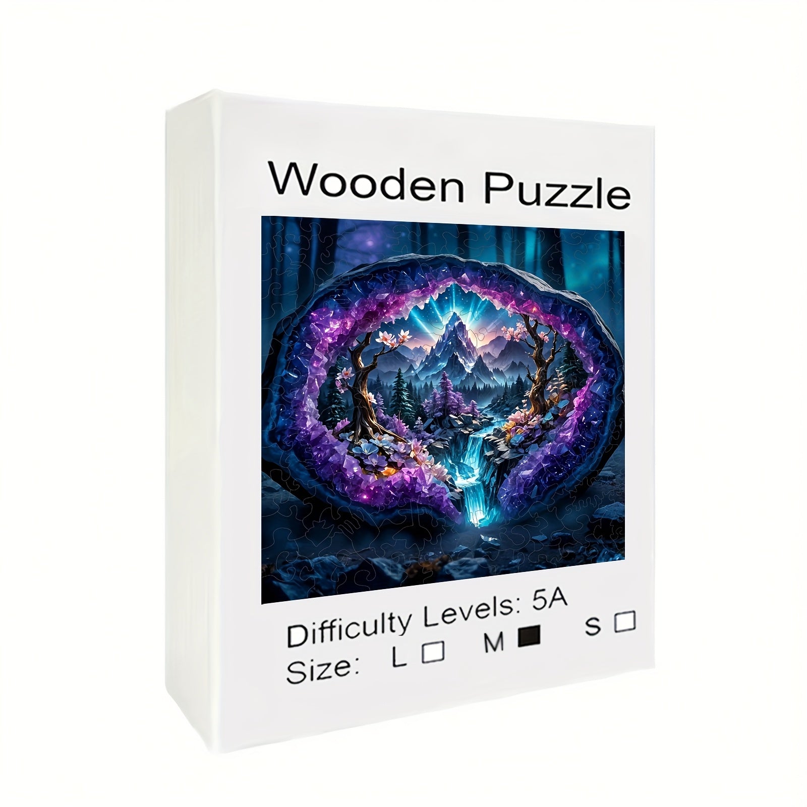 Enchanted Amethyst Cave Puzzle Fantasy Mountain Landscape with Blooming Forest