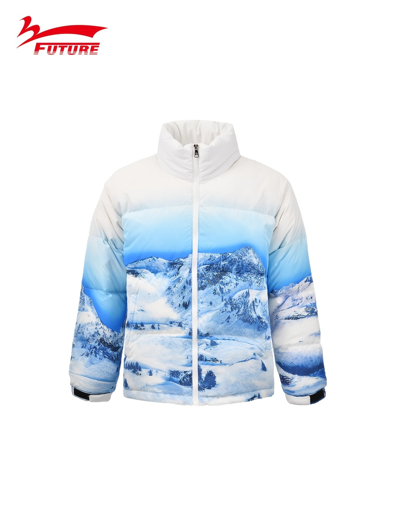 Men's Mountain Digital Print Down Jacket for Autumn Winter Outdoors