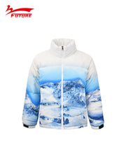 Men's Mountain Digital Print Down Jacket for Autumn Winter Outdoors