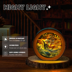 3D Wooden Puzzle Night Light Sailing in Stormy Seas Touch Switch