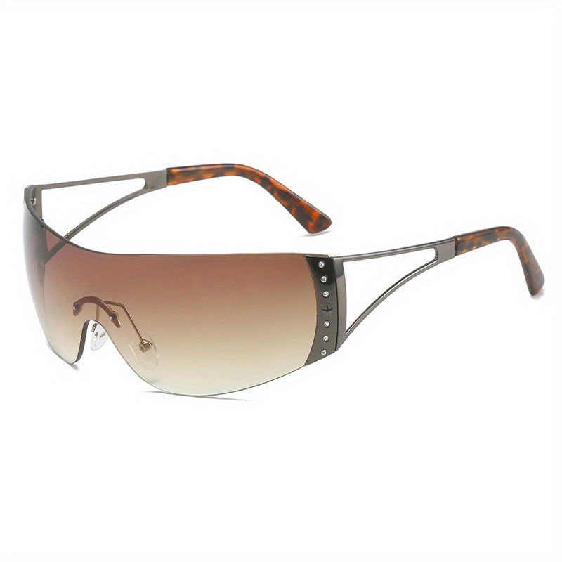 Rhinestone Decor Gradient Rimless Sunglasses UV400