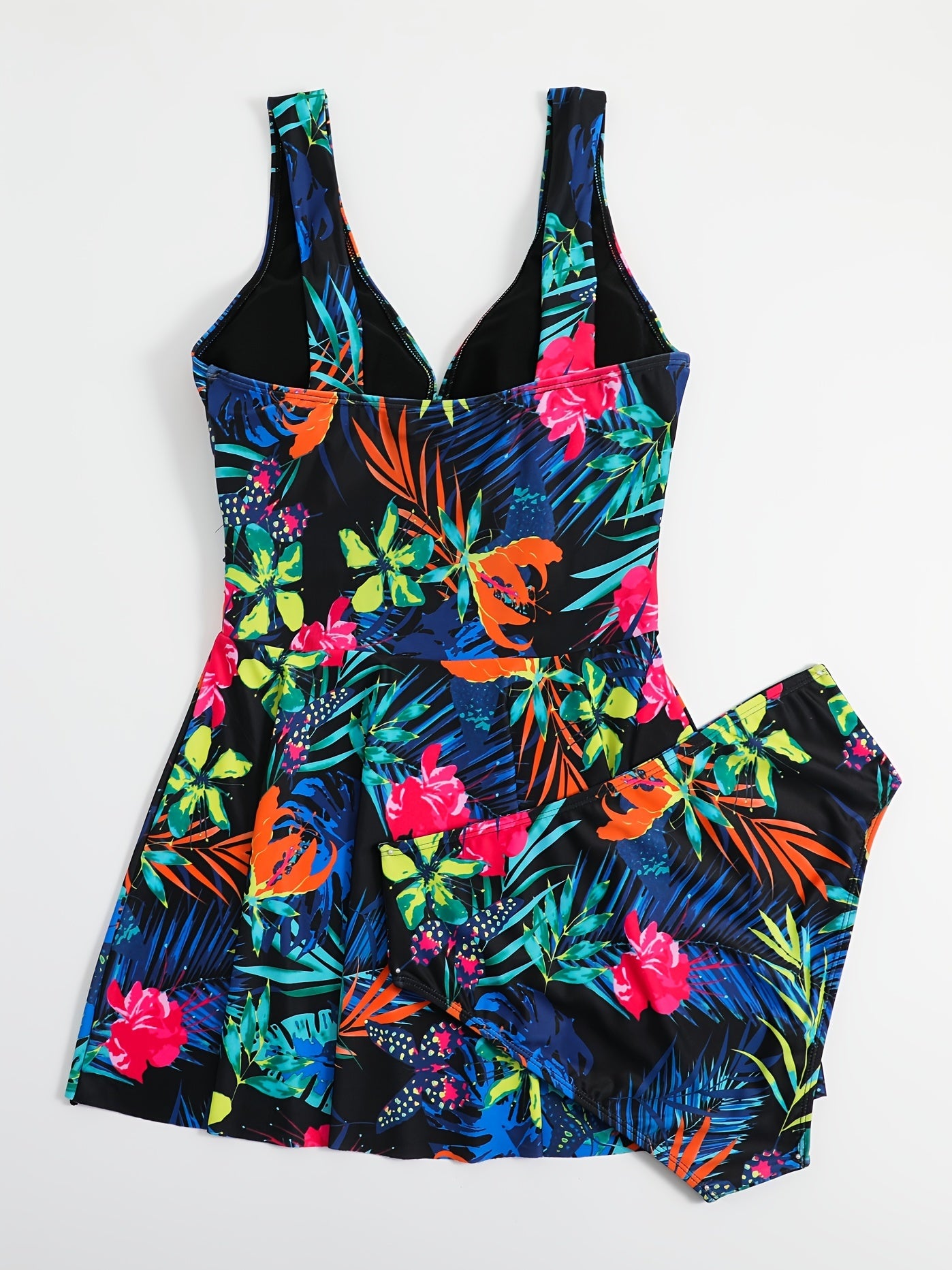  Tropical Print Tank Top & Panties Swimsuit Set