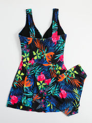  Tropical Print Tank Top & Panties Swimsuit Set