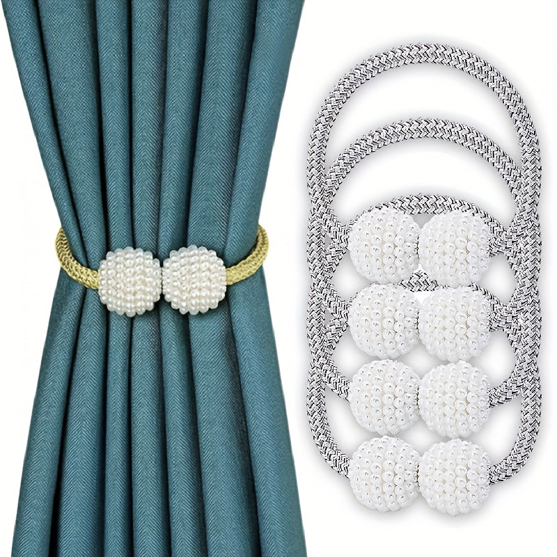 Magnetic Curtain Tiebacks Faux Pearl Ball Decorative Home Curtain Buckle